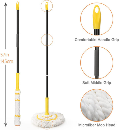 KeFanta Self-Wringing Twist Mop for Floor Cleaning, Long Handled Microfiber Floor Mop with Top Scouring Pad for Kitchen, Hardwood, Restaurant, Bathroom, Garages, Warehouses, Office,57-inch