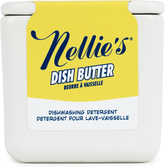 Nellie's Dish Butter - Zero-Waste Alternative to Liquid Dish Soap with Reusable Ceramic Container (White) - Light Lemongrass Scent - Plastic-Free Dishwashing - (Made in Canada)