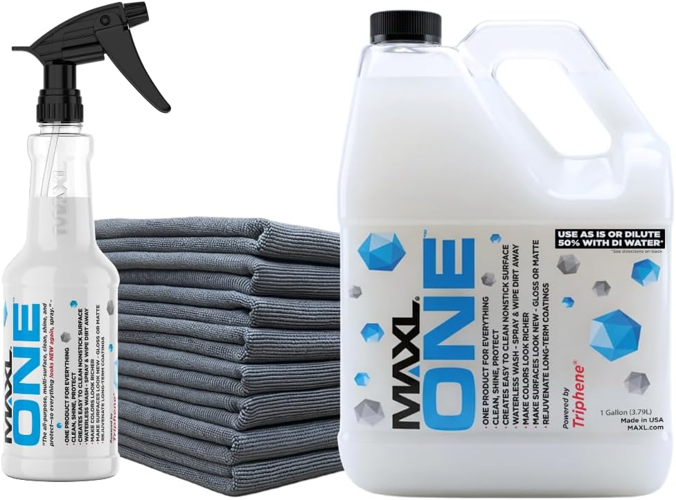 MAXLONE ™ Car Spray with Triphene® Technology, Quick Spray & Wipe All Purpose Waterless Detailer - Clean, Shine, Protect Paint, Glass, Wheels, Trim Without Pre-Washing (2, 20oz w 4 Micro Fiber Cloth)