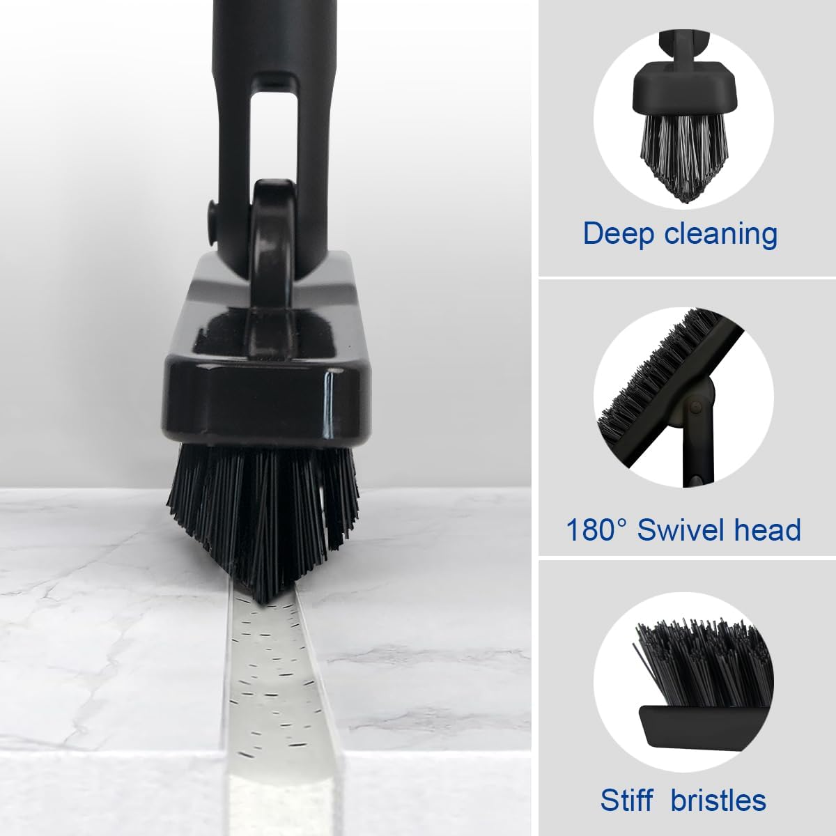 CELOX Grout Brush with Long Handle, Tile Grout Cleaner Brush for Tile Floors, for Shower Tile, for Cleaning Grout, Gray