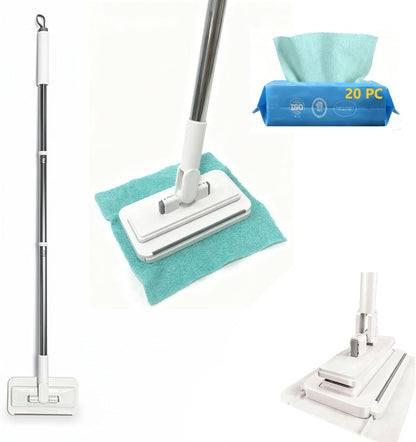 Press Grip Mini Mop, Zero-Touch Gap Dust Cleaner with 39in Lazy Mop & Hands-Free Lock Head, Disposable Dust Mop for House Wall Bathroom Toilet Corners Multi Surface Cleaning with 5 Cloths