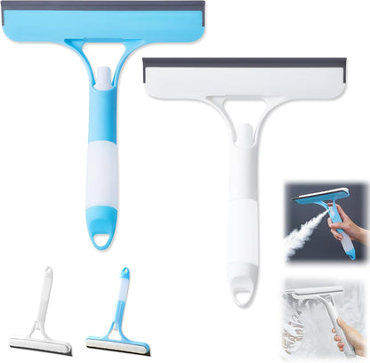 3 in 1 Window Cleaning Scraper, Cleaner Window Squeegee with Sprayer, Squeegee and Scrubber Spray Bottle Window Squeegee for Shower Glass, Mirrors, Car and Home,All-Purpose Window Cleaner Tool(White)