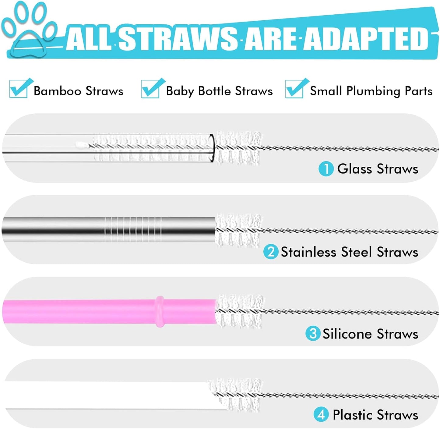 Straw Cleaner Brush 8PCS Long Straw Brushes Reusable Nylon Tube Brush Drinking Straw Cleaning Brush Set for Water Bottle, Straws, Tube, Flasks (8PCS Style 2)