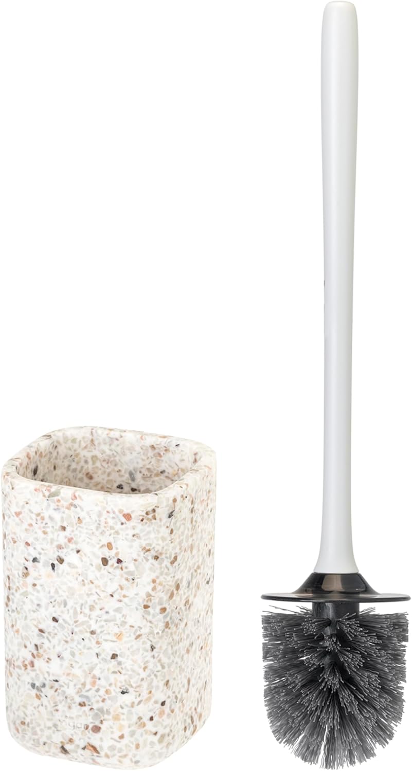 Vigar Zense Toilet Brush and Holder Set, Toilet Bowl Brush with Polyresin Stone Holder, Bathroom Sets for Bathroom Decor and Accessories, Terrazzo