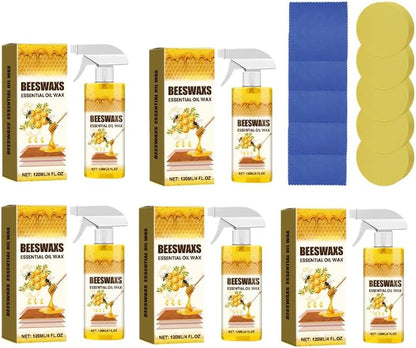 Beeswax Spray for Wood, Bees Wax Furniture Polish and Cleaner with Sponge and Towel, Natural Beeswax Cleaner for Furniture Floors Cabinets, Wood Care for Shine and Protection (4oz 1pc)