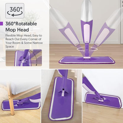 Microfiber Spray Mops for Floor Cleaning - SEVENMAX Dry Wet Floor Mop with Sprayer 3 Washable Pads fit Swiffer Powermop for Hardwood Laminate Tile Wood Vinyl Ceramic Home Kitchen Cleaning