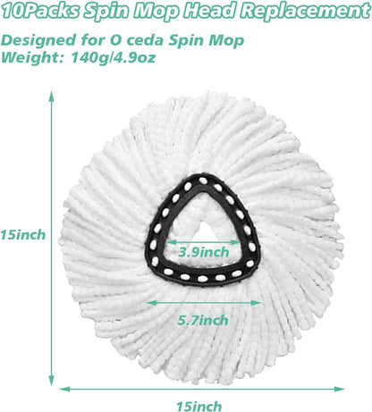 10 PCS Spin Mop Replacement Head,100% Microfiber Mop Heads Replacements Compatible with Cedar Easywring 1-Tank System, 360 Degree Round Mop Refills for Easy House Cleaning Floor Mopping