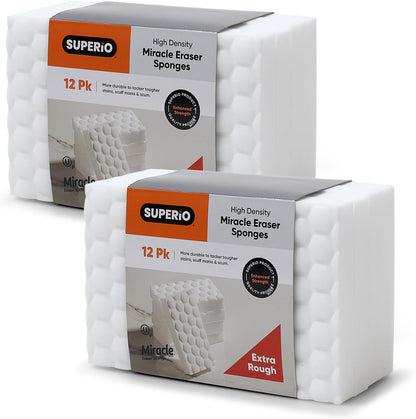 Superio High-Density Miracle Eraser Sponges - 12 Count - Powerful, Long-Lasting Scrubbers for Stubborn Dirt