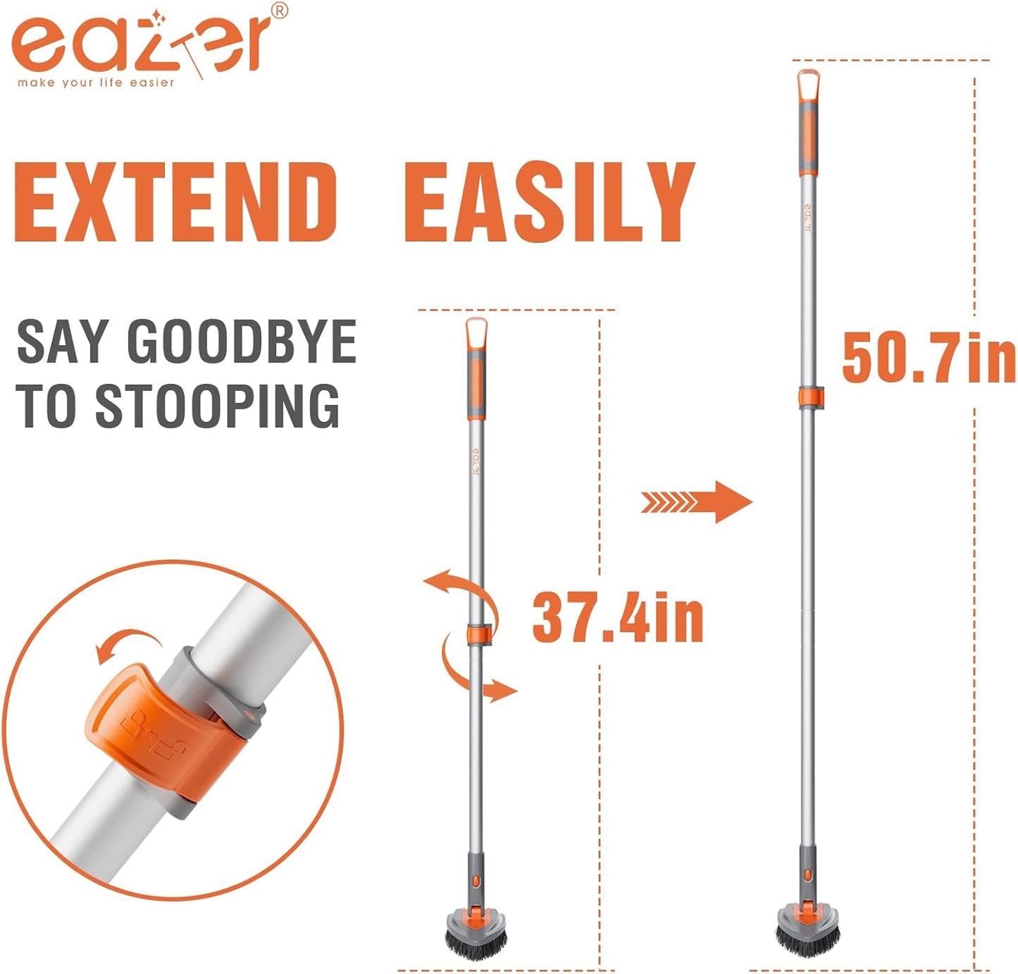 Eazer 4-in-1 Long-Handled Tub Scrubber-Versatile Bathroom Cleaning Brush with Shower Scrubber-Ideal Shower Cleaner Brush for Efficient Cleaning-Long Handle Scrub Brush for Shower, Tub, and Bathroom