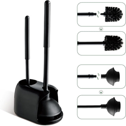 Eyliden Toilet Plunger and Brush Set | 2-in-1 Bathroom Cleaning Tools with Holder | Unclogs Toilets, Deep Cleans Bowls | Compact Caddy Stand | Nylon Bristles, Durable Plastic, Black