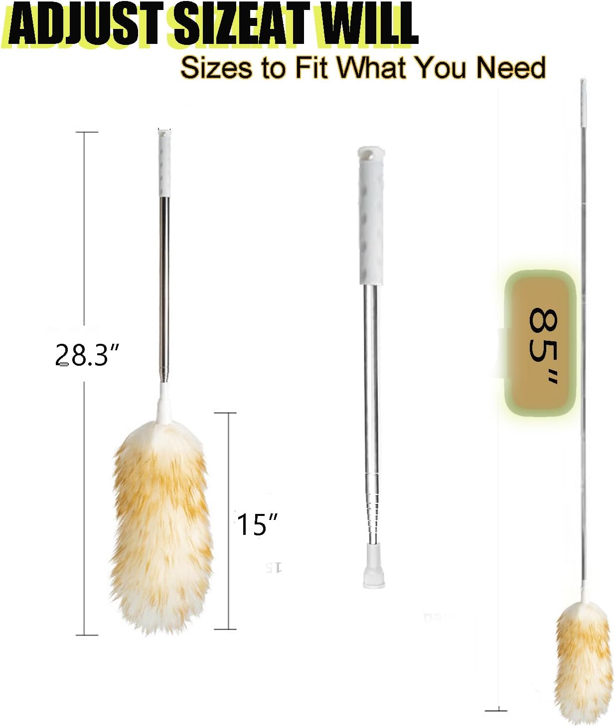 Lambswool Feather Duster with Extension Pole up to 57.5inch,Extendable Feather Duster Used for Cleaning High Ceiling Fan, High Ceilings,Furniture,Hard to Reach Areas