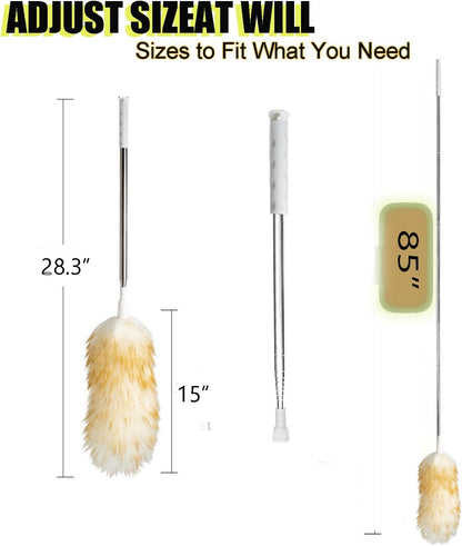 Lambswool Feather Duster with Extension Pole up to 57.5inch,Extendable Feather Duster Used for Cleaning High Ceiling Fan, High Ceilings,Furniture,Hard to Reach Areas