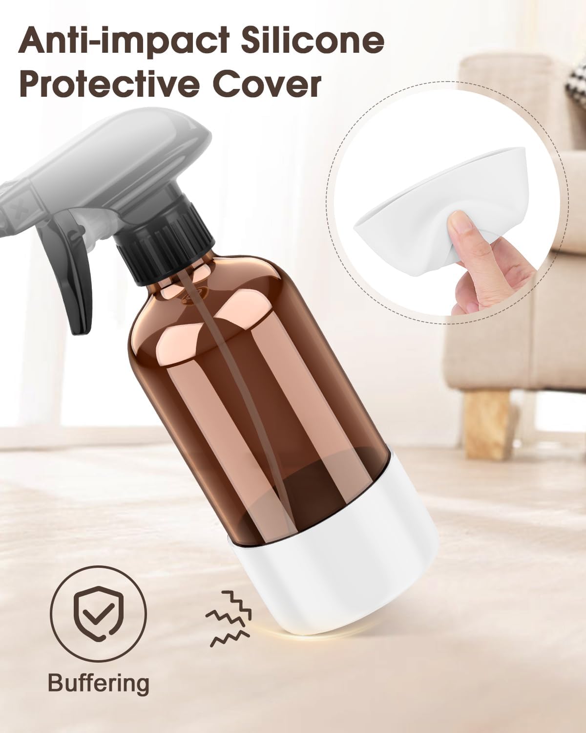 Bontip Glass Spray Bottle with Silicone Sleeve Protection, Amber Glass Spray Bottle Set for Window Cleaner Aromatherapy Facial Hydration Watering Flowers Hair Care 2 Pack/16 oz (Black & Brown)