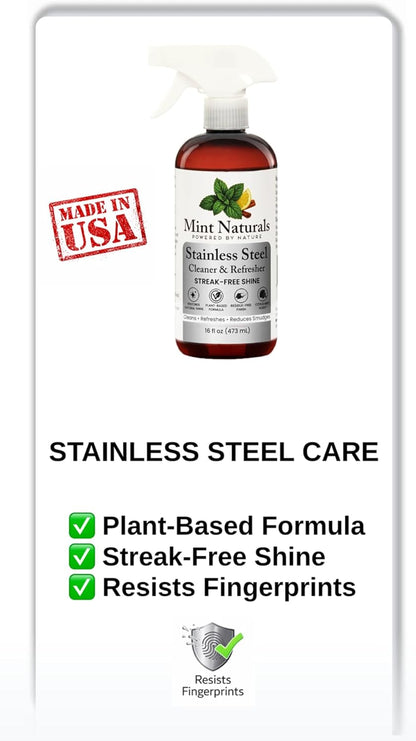 Natural Stainless Steel Cleaner & Polisher – Plant Based Formula That Helps Clean, Restore Shine & Resist Fingerprints on Fridges, Dishwashers, Grills & Sinks, 16 oz – Made in USA