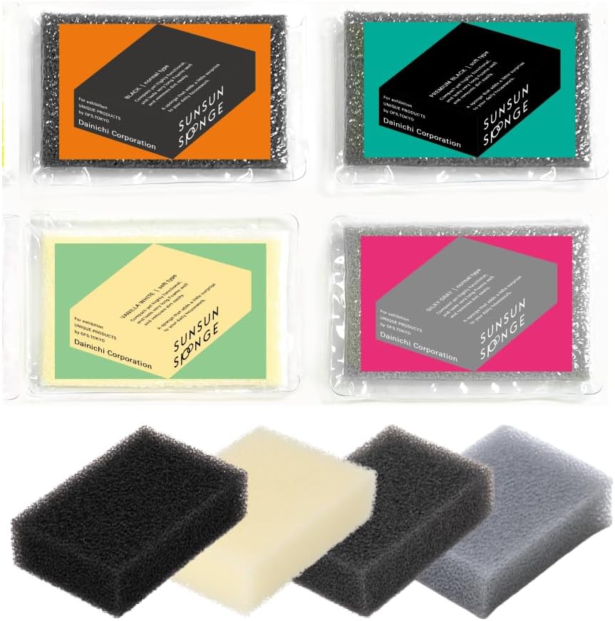 SunSun Sponge Kitchen Sponges, Made in Japan All Surface Scratch-Free Odor Resistant Durable Long-Lasting Sponge for Dishwashing, Pastel Color, 4 Count
