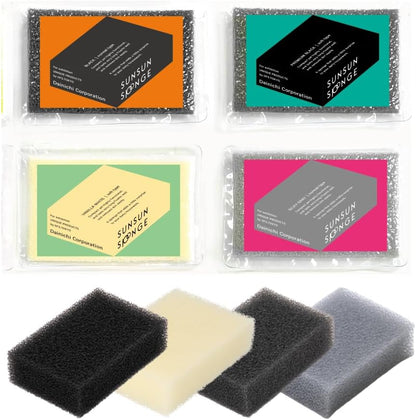 SunSun Sponge Kitchen Sponges, Made in Japan All Surface Scratch-Free Odor Resistant Durable Long-Lasting Sponge for Dishwashing, Pastel Color, 4 Count