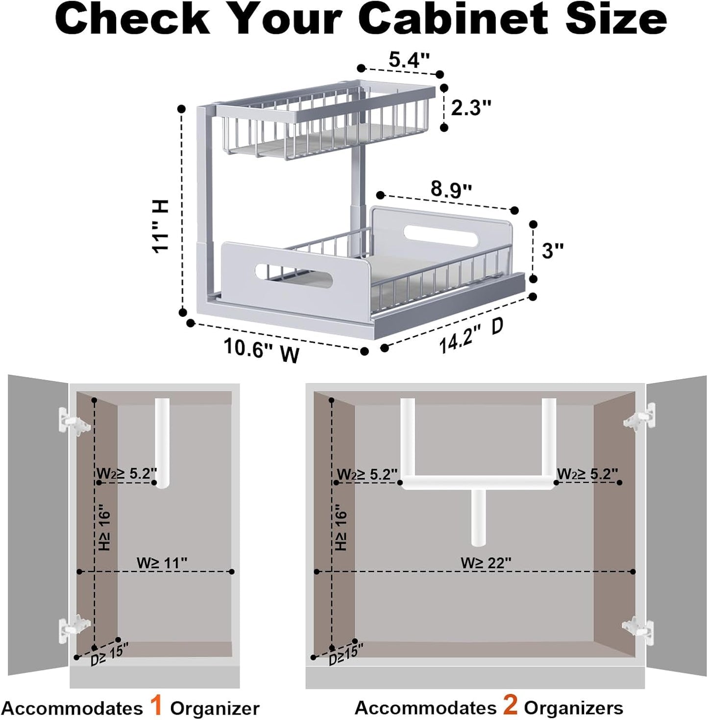 REALINN Under Sink Organizer, L-Shaped 2 Tier Pull Out Cabinet Organizer for Kitchen and Bathroom, Slide Out Under Cabinet Storage, Metal Under Sink Storage with Sliding Drawer, 50 lbs, Black 2 Pack