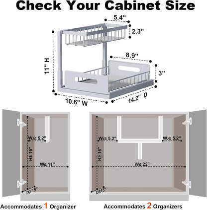 REALINN Under Sink Organizer, L-Shaped 2 Tier Pull Out Cabinet Organizer for Kitchen and Bathroom, Slide Out Under Cabinet Storage, Metal Under Sink Storage with Sliding Drawer, 50 lbs, Black 2 Pack