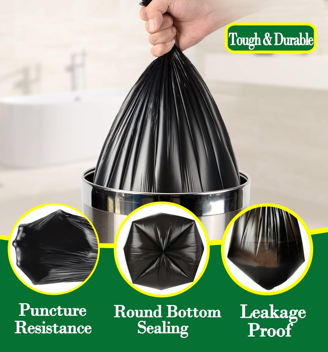 Hommaly 2 Gallon (1.8-2 Gal)120 pcs Small Clear Trash Bags, Strong 1.8 Gallon Garbage Bags, Bathroom Trash Can Bin Liners Unscented, Mini Plastic Bags for Office, Waste Basket Liner,Fit 6,7,8 Liters