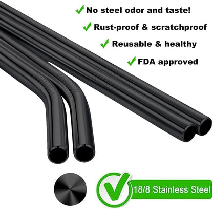 Vinaco Stainless Steel Smoothie Straws, 0.4'' Extra Wide Reusable Metal Drinking Straws for Milkshake, Smoothie, Beverage, Set of 4 with 1 Cleaning Brush