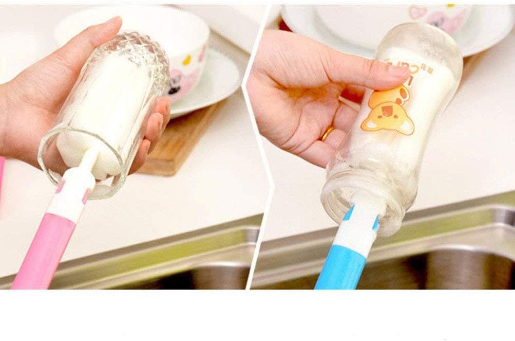 Bottle Brush Sponge Cup Brush Set with 4 Replacement Brush Head Portable Long Handle Water Bottle Cleaner Brush, for Baby Bottles Vacuum Flasks (4 Brushes + 4 Heads)