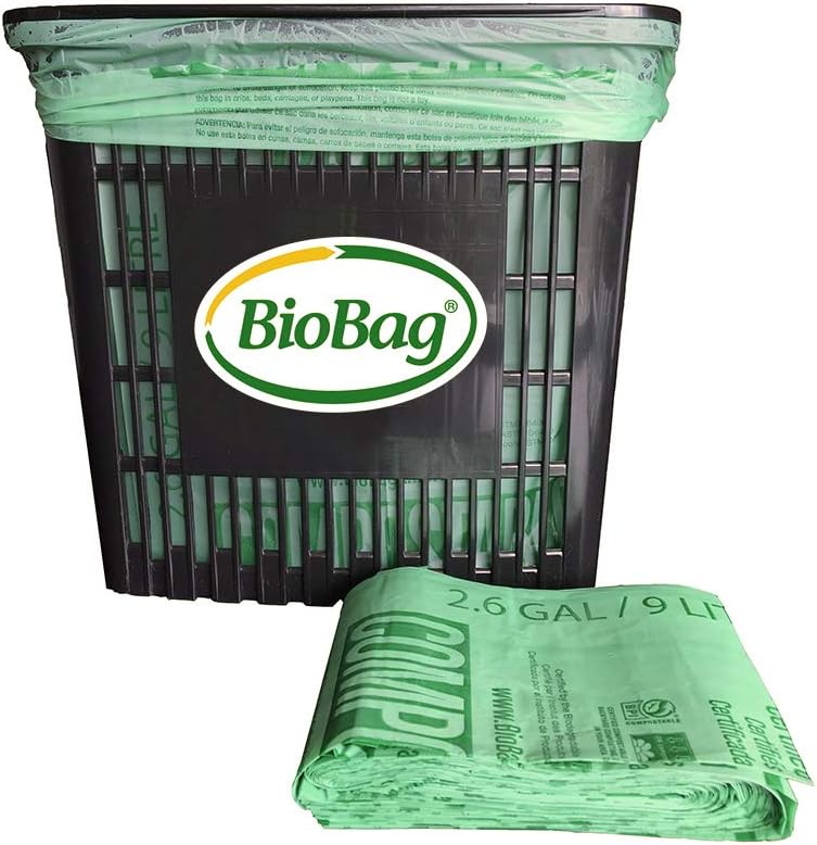 3 Gallon Compostable Food Scrap Bags by BioBag, 100 Count, BPI Certified, Meets ASTM D6400 Standards, Made in USA, Kitchen Trash Bin Liners