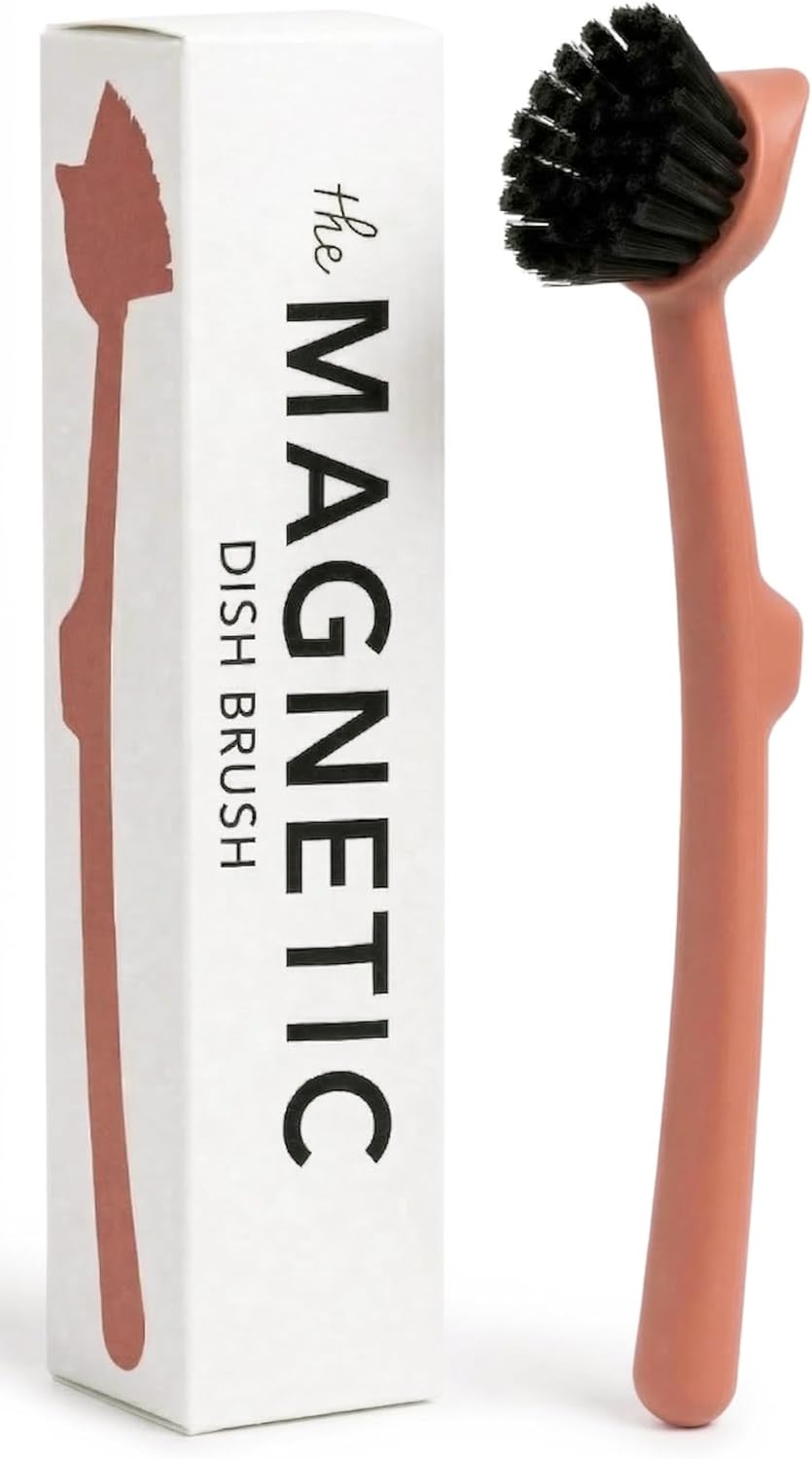Earth & Mango Magnetic Dish Brush & Scraper, Snaps to Sink, Non-Scratch, Dishwasher Safe, Dish Scrubber – Onyx Black