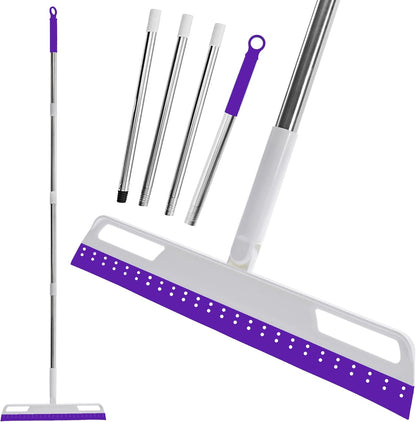 Multifunction Rubber Air Broom, Silicone Floor Squeegee with 56" Long Handle, Rubber Sweeper, Air Broom for Floor Bathroom Kitchen Shower Tile Pet Hair Fur Marble Glass Water Window Foam Clean (Grey)