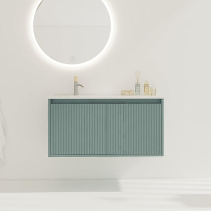 SSLine Modern 24-Inch Bathroom Vanity with Sink Wall Mounted Bathroom Vanity with Top Basin & Storage Cabinet White Wood Floating Vanity w/Ceramic Sink & Gold/Black Handles for Small Space