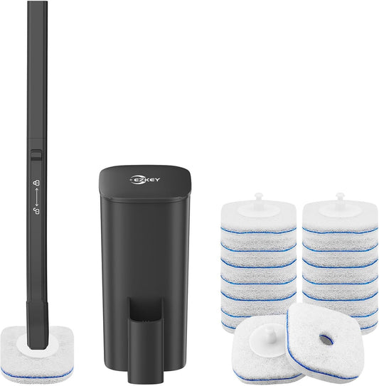 Disposable Toilet Brush, 14 Refills Toilet Bowl Cleaner Wand, Toilet Cleaner Brush Toilet Cleaning System Toilet Brush and Holder Set for Bathroom Cleaning (Black)