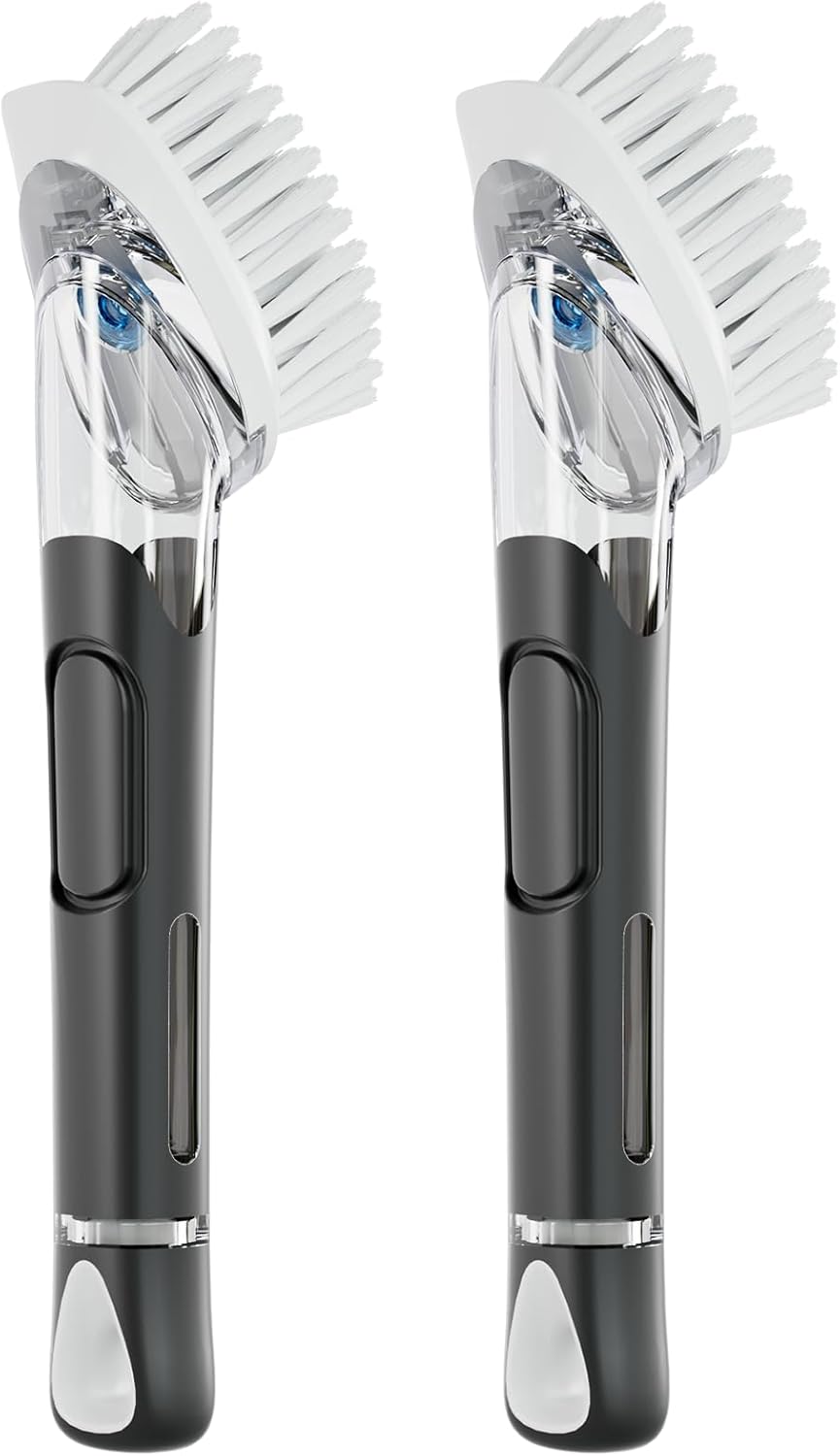 RIMAY Soap Dispensing Dish Brush, Dish Scrubber with Soap Dispenser, Dish Soap Brush, Dish Wand with Soap Dispenser Kitchen Brush for Dishes, Pans, Sink, Pots