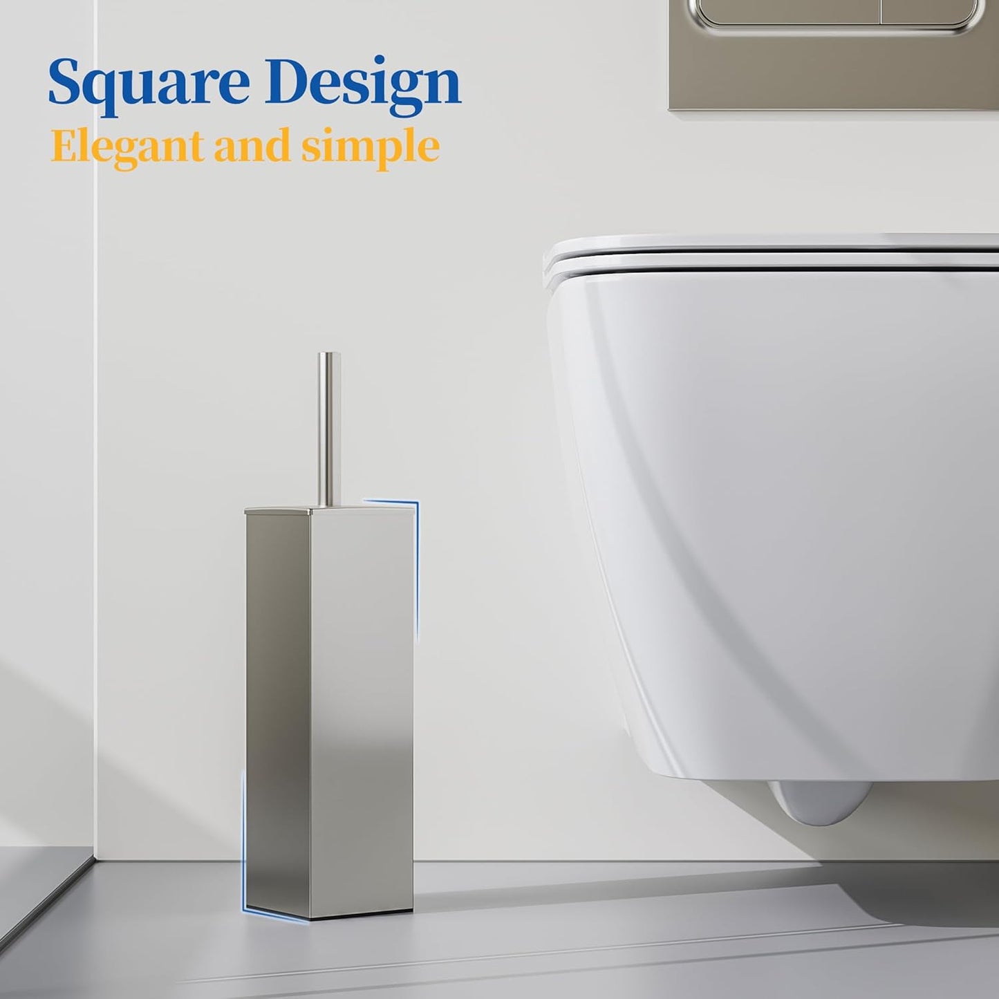 RUACQ Toilet Brush and Holder Set,Square Toilet Bowl Brush for Bathroom with 304 Stainless Steel Handle Toilet Cleaner Brush with Durable Scrubbing Bristles,Splash-Proof (White)