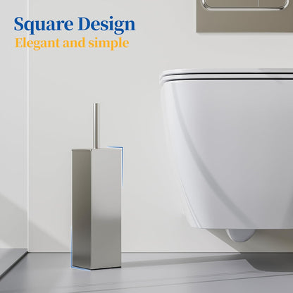 RUACQ Toilet Brush and Holder Set,Square Toilet Bowl Brush for Bathroom with 304 Stainless Steel Handle Toilet Cleaner Brush with Durable Scrubbing Bristles,Splash-Proof (White)