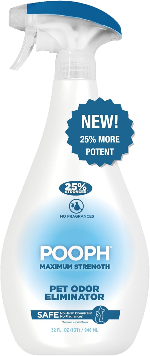 POOPH Pet Odor Eliminator Spray for Dogs & Cats — Urine, Poop & Pee Odor Remover for Carpet, Furniture, Hard Floors & Litter Box — Pet Stain & Smell Eliminator for Home, Unscented, 32 oz