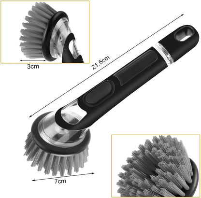 AUAUY Dish Brush with Soap Dispenser, Advanced Soap Control Dishwashing Brush, Dish Scrub Brushes with Handle, Kitchen Scrubbers for Dishes, Pan, Pot, Sink Cleaning Brushes