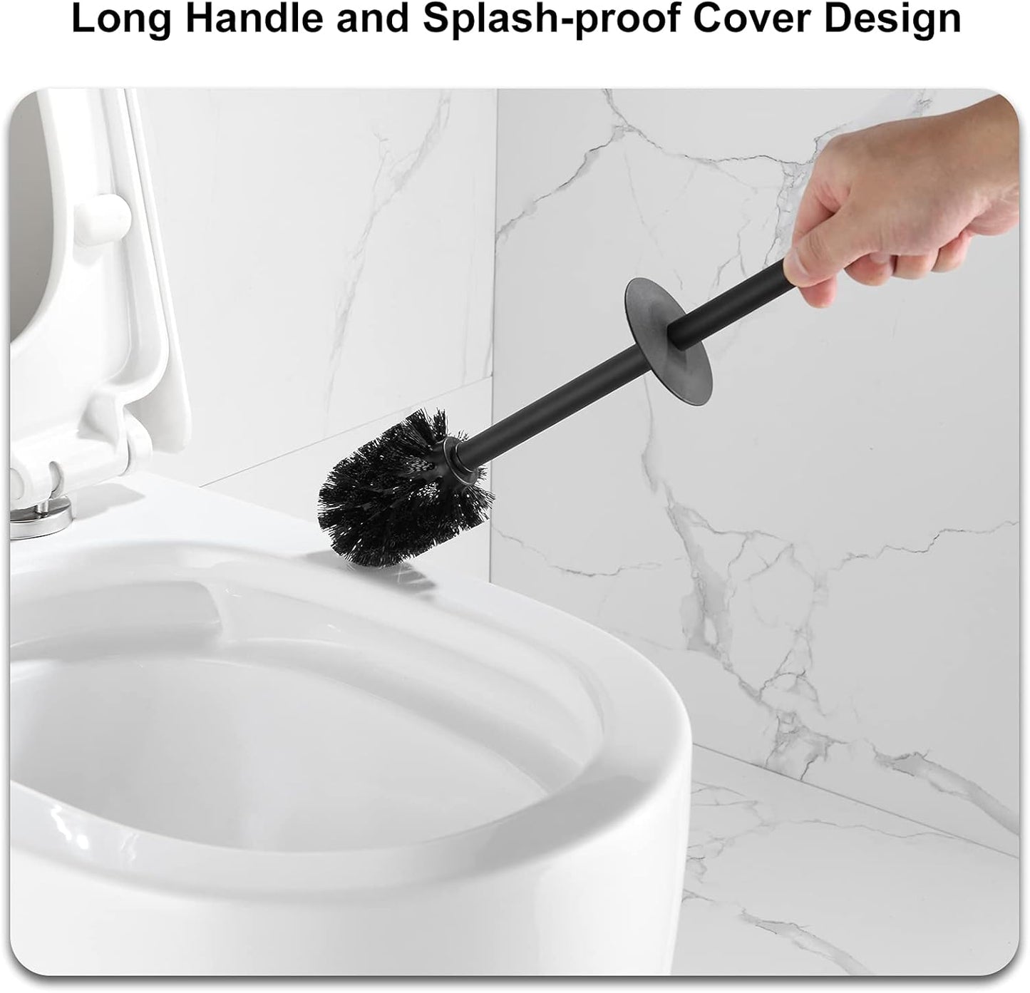 BGL Square Toilet Brush with Holder,Stainless Steel Rubber Painted Toilet Bowl Brush and Holder for Bathroom,2 Cleaner Brush Heads,Brushed Nickel