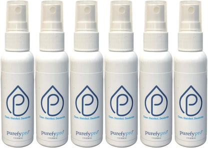 Purefypro Disinfectant Spray (1.7oz, 6 Pack) - No Rinse. No Residue. Kills 99.9999% Norovirus, HIV, Hepatitis, Flu, Monkeypox Virus, and Fungi, MRSA VRE, Drug Resistant Germs. (On The Go)