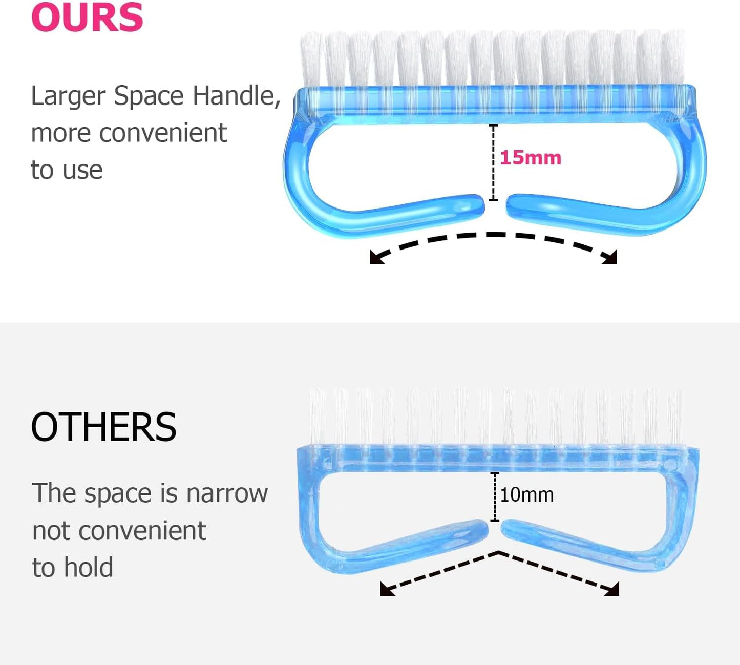 Larbois Handle Grip Nail Brush, Nail Brushes Hand Fingernail Brush Cleaner Scrubbing Kit Pedicure for Toes and Nails Men Women (4 Pack)