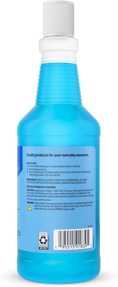 Amazon Basics Dishwasher Rinse Aid Liquid, Prevents Spots, Enhances Drying, Sparkling Finish, 32 Fl Oz, 1-Pack