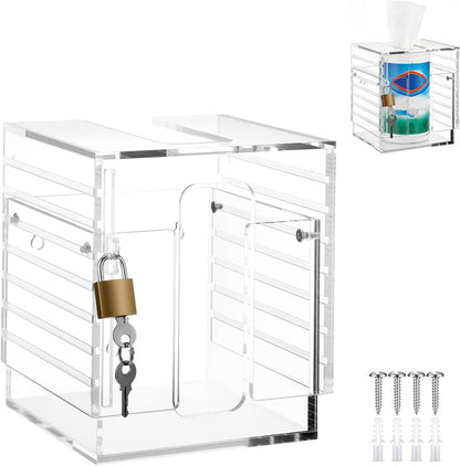 AceOrbit Adjustable Disinfecting Wipes Holder with Locking Clear Acrylic Lockable Wall Mount Cleaning Wipes Dispenser for Kitchen Bathroom Household Healthcare Office Gym