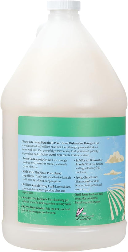 Ginger Lily Farms Botanicals Plant-Based Dishwasher Detergent Gel, 100% Vegan & Cruelty-Free, Fragrance-Free, 1 Gallon Refill (Pack of 4)