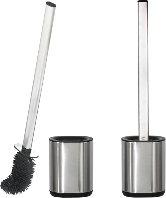 Sineng Silicone Toilet Brush and Holder Set, Stainless Steel Toilet Cleaning Brush, One-Piece Long Handle, Flexible Compact Modern RV Toilet Bowl Brush for Bathroom
