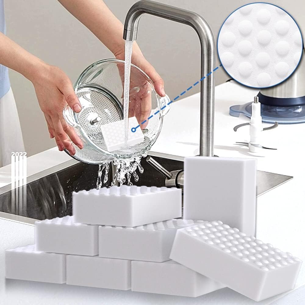 Magic Erasers Sponge, 100 Pack Extra Premium Melamine Sponge Foam Cleaning Pads in Bulk, Non-Scratch Scrub Sponge, Household Cleaning Kitchen Dish Sponges (White)