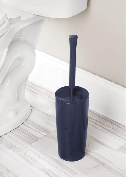 mDesign Slim Plastic Toilet Bowl Brush and Holder Set, Modern Compact Storage Organizer Cleaner Scrubber for Toilet - Heavy Duty Cleaning Plunger for Bathroom, Aura Collection - Navy Blue