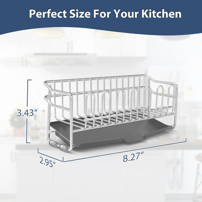 KABUM 304 Stainless Steel Sponge Holder for Kitchen Sink, Compact Sink Caddy with 4 Non-Slip Silicone Pads, Easy to Clean Rustproof 304 Steel, Kitchen Essentials, No-Tools Design (8.27x2.95x3.43)