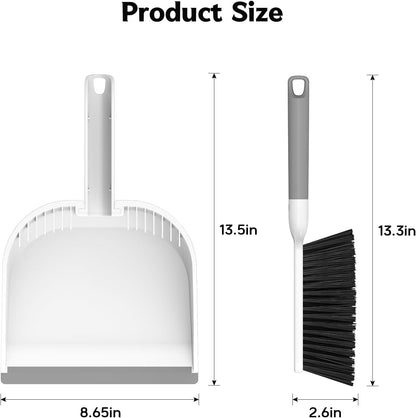 SetSail Small Dustpan and Brush Set, Nesting Snap-On Handheld Broom and Dust Pan with Teeth Portable Broom and Dustpan Set Suitable for Desktop, Pets Care, Sofa, Camping, Grey