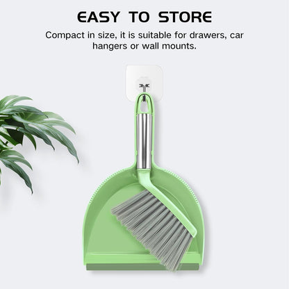 NACENA Mini Broom and Dustpan Set, Small Dust Pan and Brush Set with Handle Dustpan Teeth for Cleaning Hair Suitable for Office Desks Drawers Sofas Outdoor Camping, Light & Purple