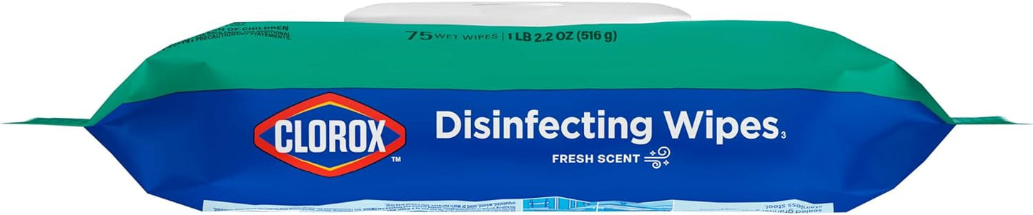 Clorox Disinfecting Cleaning Wipes Flex Pack, Bleach Free, Crisp Lemon, 75 Count (Pack May vary)