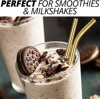 Vinaco Stainless Steel Smoothie Straws, 0.4'' Extra Wide Reusable Metal Drinking Straws for Milkshake, Smoothie, Beverage, Set of 4 with 1 Cleaning Brush