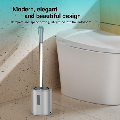AONEZ Compact Toilet Brush & Holder, Stainless Steel Handle, Space Saving for Storage, Deep Cleaning, Drip-Proof, Easy to Assemble, Nylon Bristles, White & Grey